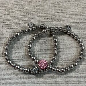 Rustic Cuff Metallic Silver and Pink Beaded Bracelets